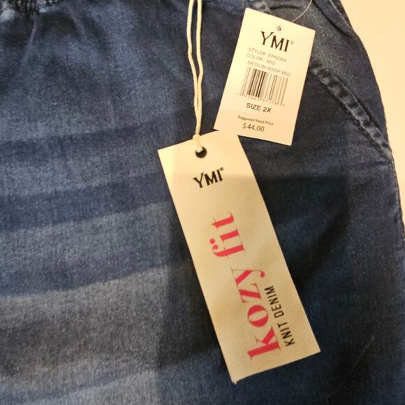 NEW YMI Kozy Fit Knit Denim Jeans Joggers Mid Blue Wash Women's Plus 2X 3544 - Picture 6 of 10